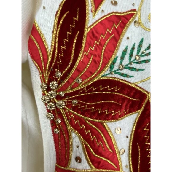 Jack B. Quick Holiday Beaded Poinsettia Appliqued Christmas Sweater Womens L - Picture 4 of 10